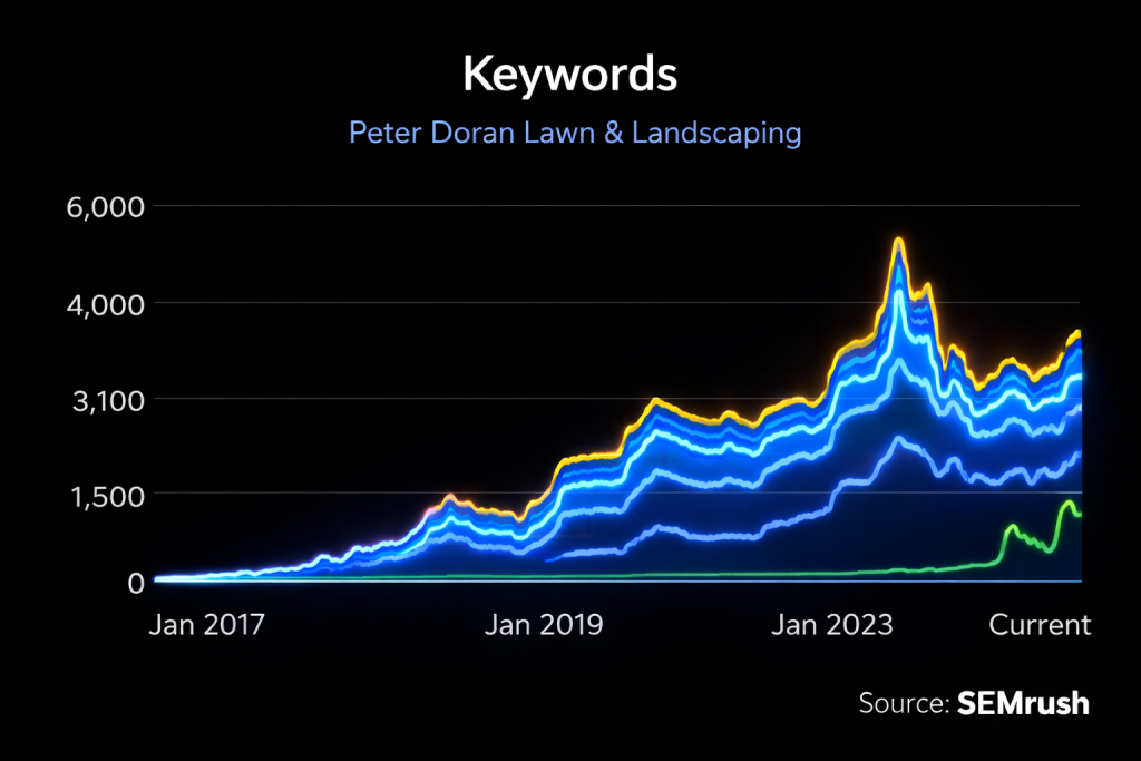 Keyword Rankings - January 2017 to January 2026 - Peter Doran Lawn