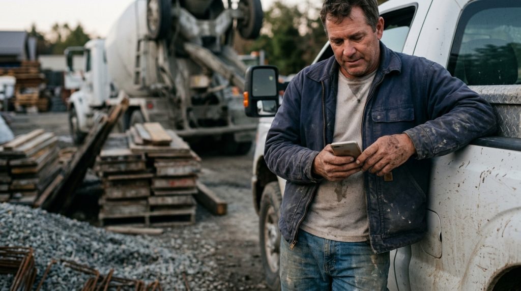 homeowner searching on their phone in front of their home