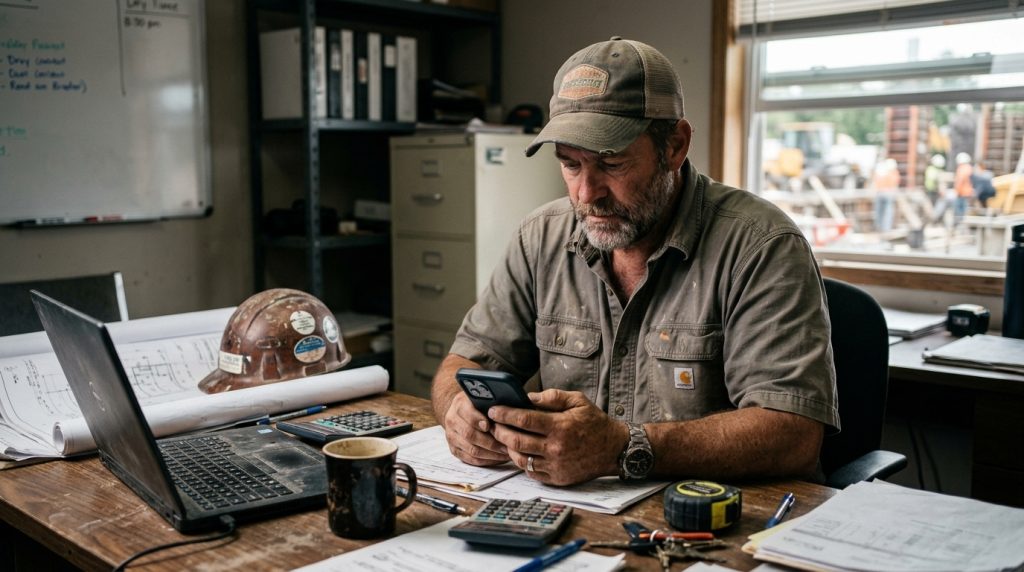 contractor website on a phone